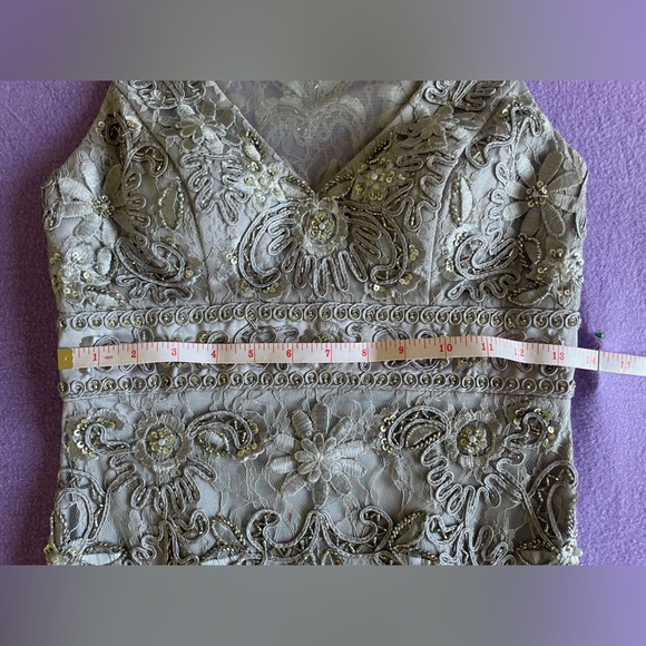 Sue Wong Nocturne Beaded Lace Cocktail Dress Silver Gray V-Neck Size 0 - Picture 4 of 9